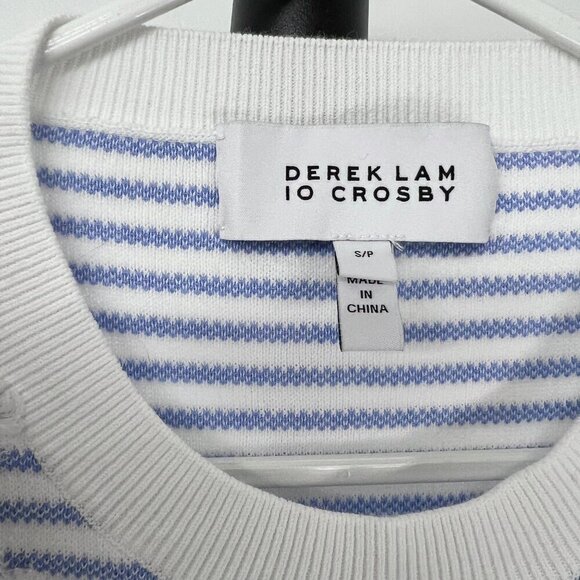 Derek Lam 10 Crosby‎ Blue White Stripe Diagonal Fringe Crewneck Sweater Sz S - Picture 10 of 15